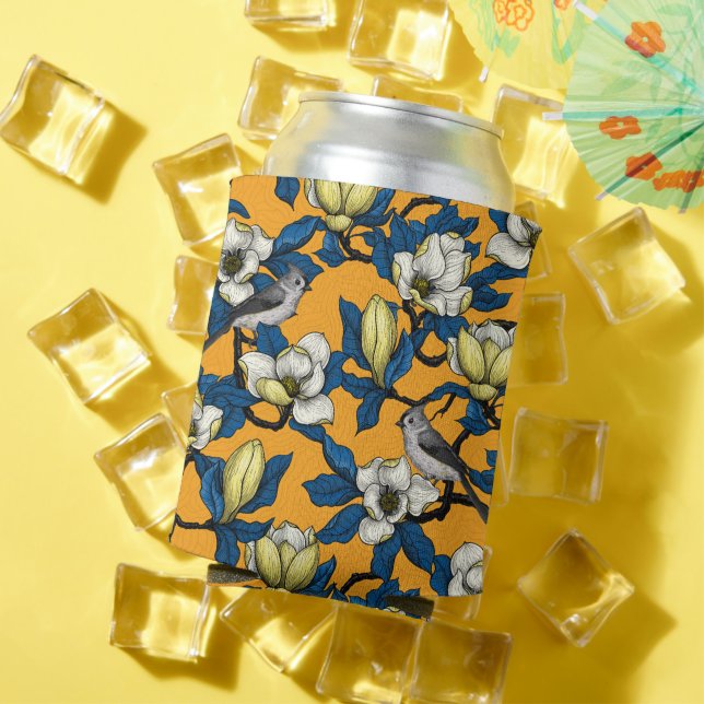 Porta-lata Magnólia florescente e pássaro-do-titrato 3 (Verão in situ)