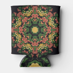 Porta-lata Mandala Floral: vermelha, vindima amarela.
