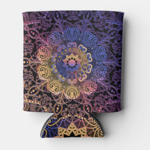 Porta-lata Mandala roxa e amarela: design desenhada à mão