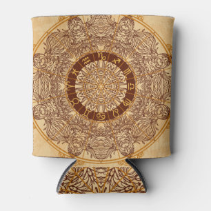 Porta-lata Mandalas, zodíaco, ornamentado, círculo vintage.
