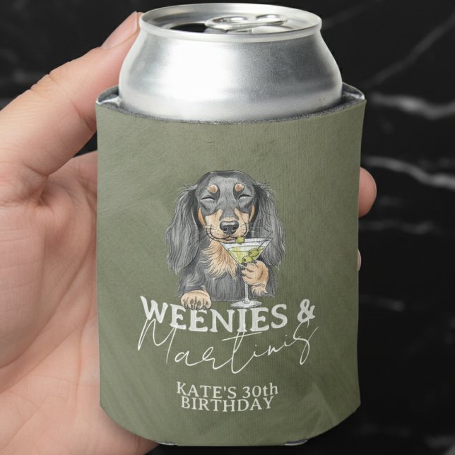 Porta-lata Mãos Desenhadas e Martinis Dachshund (Celebrate with this Hand Drawn Weenies and Martinis Dachshund Can Cooler! )