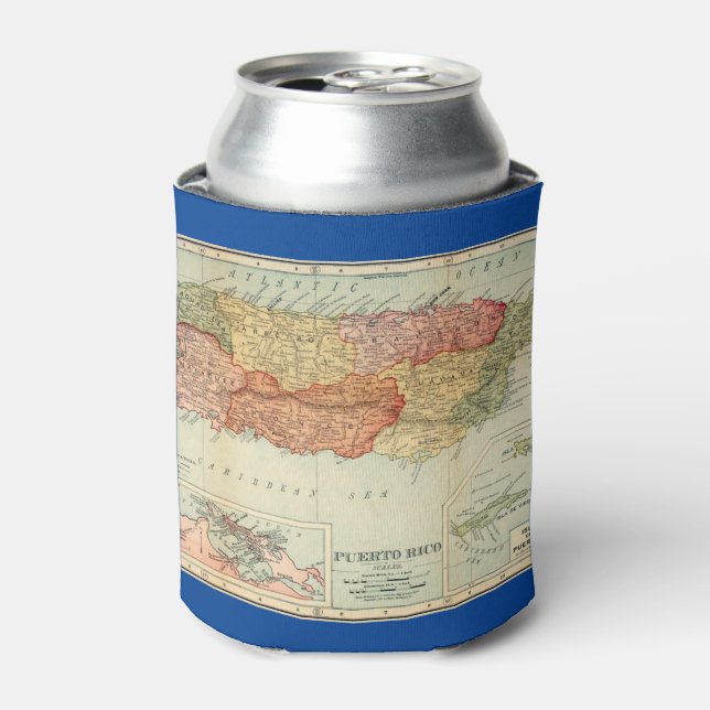 Porta-lata Mapa Antigo de Porto Rico, 1898 (Can Front)