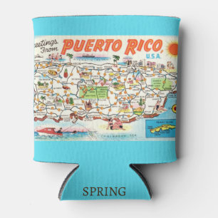 Porta-lata Mapa Colorido Antigo de Porto Rico