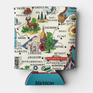 Porta-lata Mapa Colorido Vintage de Michigan