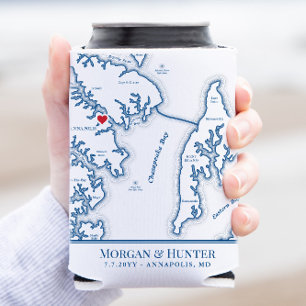 Porta-lata Mapa de Annapolis Kent Island Favor de Casamento B