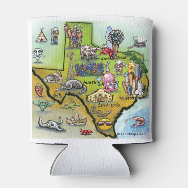 Porta-lata Mapa de Cartoons do Texas (Traseira)