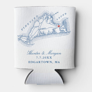 Porta-lata Mapa de Edgartown MA Favor de Casamento Azul Marin
