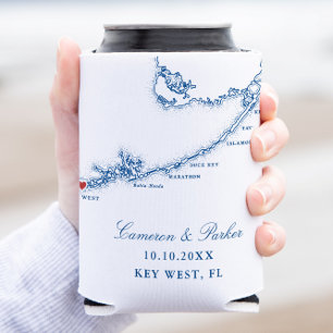 Porta-lata Mapa de Key West FL Favor de Casamento Azul Marinh
