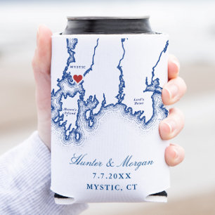 Porta-lata Mapa de Mystic CT Favor de Casamento Azul Marinho