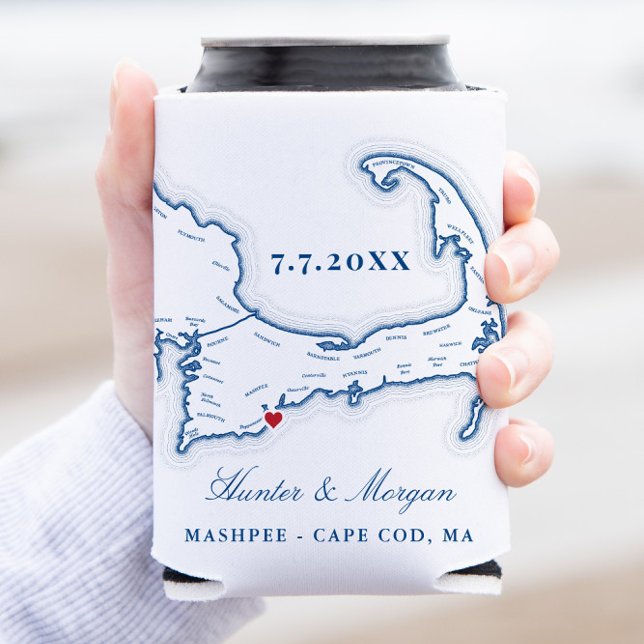 Porta-lata Mapa do Cabo Cod Suporte para Bebidas Lembrança de (Custom Cape Cod Wedding Can Coolers make great wedding favors or welcome bag gifts.)