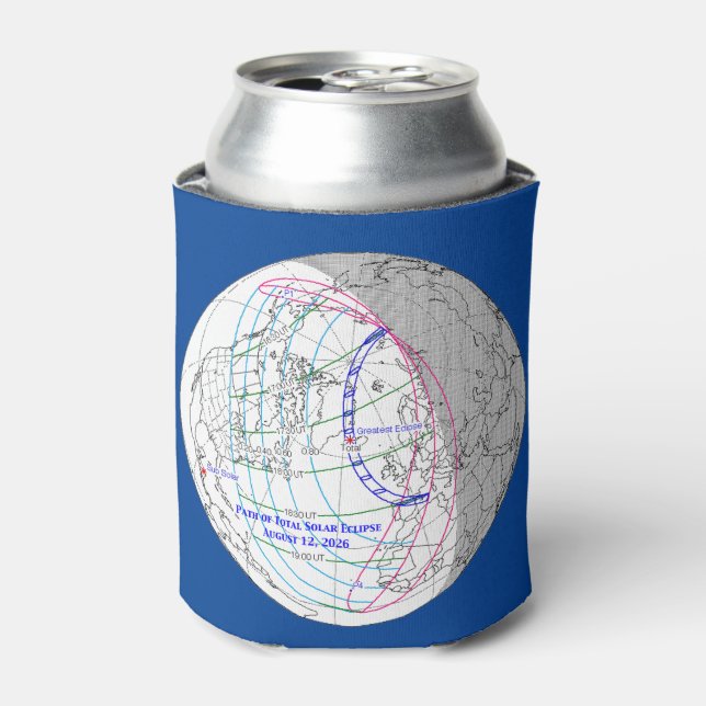 Porta-lata Mapa do Eclipse Solar Total de 2026 (Can Front)