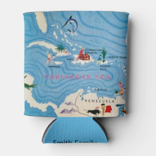Porta-lata Mapa Ilustrado das Ilhas do Caribe