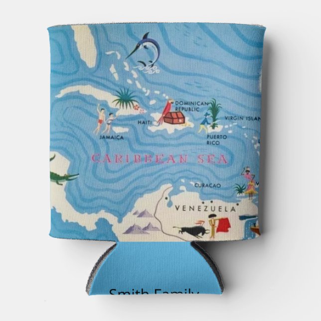 Porta-lata Mapa Ilustrado das Ilhas do Caribe (Frente)