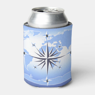 Porta-lata Mapa Mundial do Rosa de Compass Azul