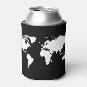 Porta-lata mapa preto e branco do mundo