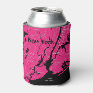 Porta-lata Mapa, preto e rosa de New York