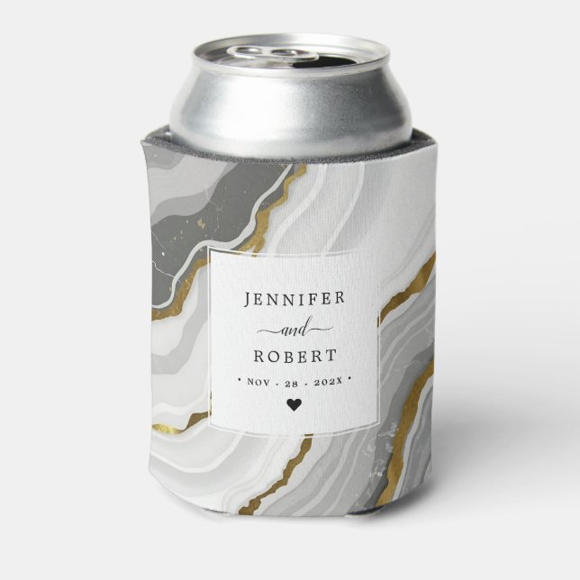 Porta-lata Marble Agate Dourado Glitter Monogramas Nomes de C (Can Back)