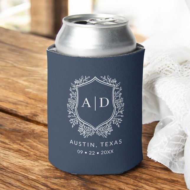 Porta-lata Marinho Azul de Casamento do Monograma Moderno (Criador carregado)
