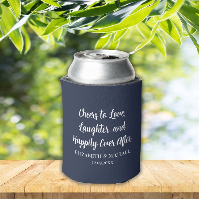 Porta-lata Marinho Azul Elegante Viva o Amor (Navy Blue Elegant Wedding Cheers to Love Can Cooler)