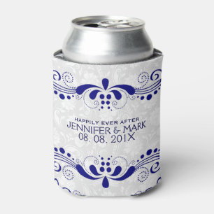 Porta-lata Marinho Azul rendas Florais Lace Branco Damascos F