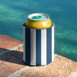 Porta-lata Marinho Blue Stripes, White Stripes, Padrão Stripe