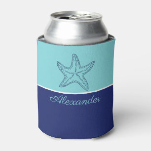 Porta-lata Marinho Costeiro Moderno Monograma Azul Teal Monog