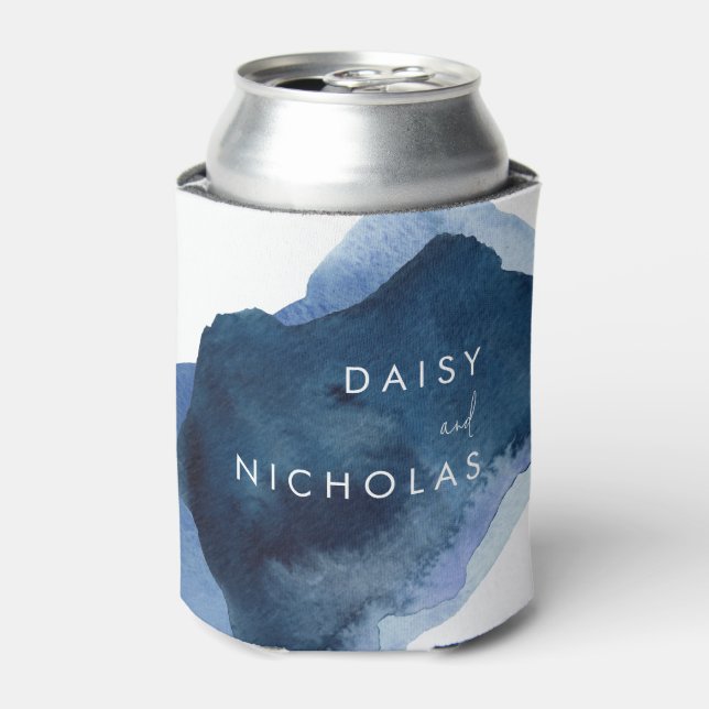 Porta-lata Marinho Dusty Oceano Azul Casamento por Aquarela (Can Front)