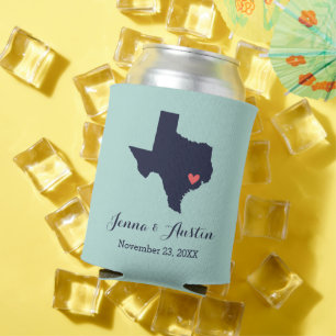 Porta-lata Marinho e Coral Texas Wedding Favor