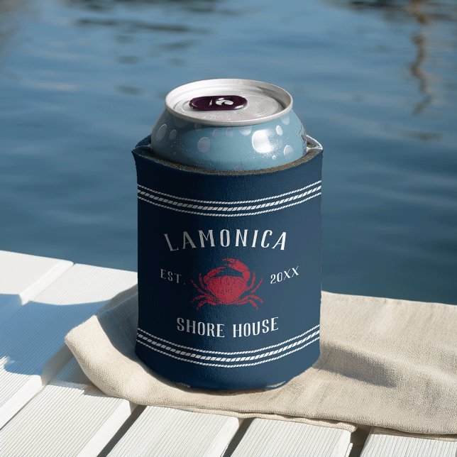 Porta-lata Marinho e Red Rustic Crab Personalizado Shore Hous (Criador carregado)