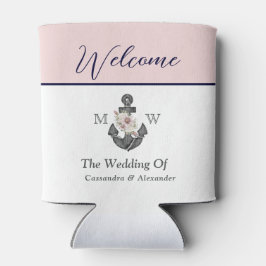 Porta-lata Marinho Rosa Náutico de Âncora Floral de Casamento