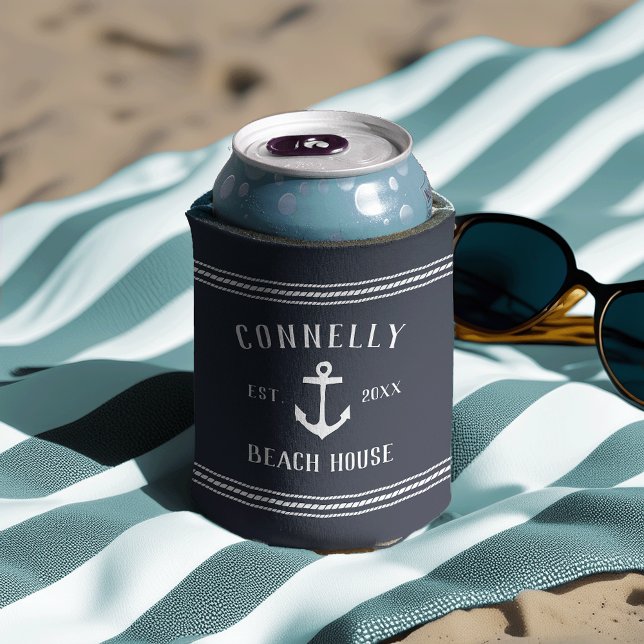 Porta-lata Marinho Rustic Anchor Personalizado Beach House (Criador carregado)