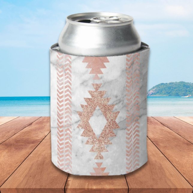 Porta-lata mármore branco aztec, rosa, geométrico mínimo (minimalist geometric rose gold aztec white marble can cooler)