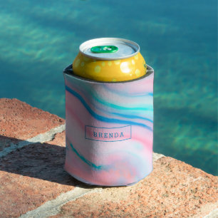 Porta-lata mármore de agato cloral com flores coloridas