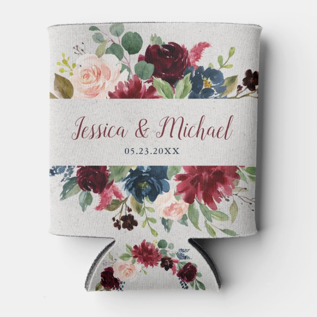 Porta-lata Marsala & Marinho Floral Sr. & Sra. Wedding Favor (Frente)
