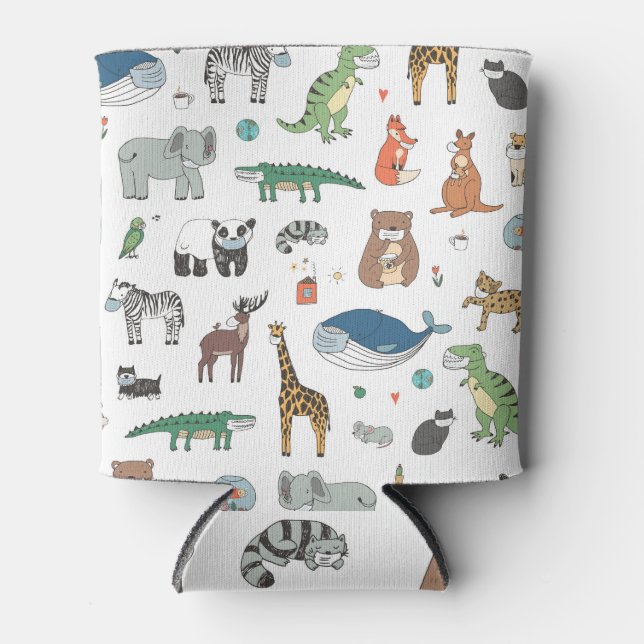 Porta-lata Máscara animal das crianças, padrão de vírus. (Frente)