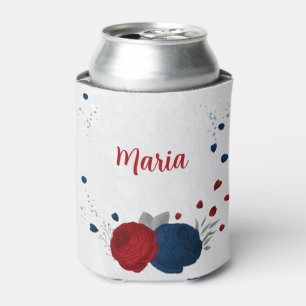 Porta-lata matrimônio botânico de prata, flores azuis e marin