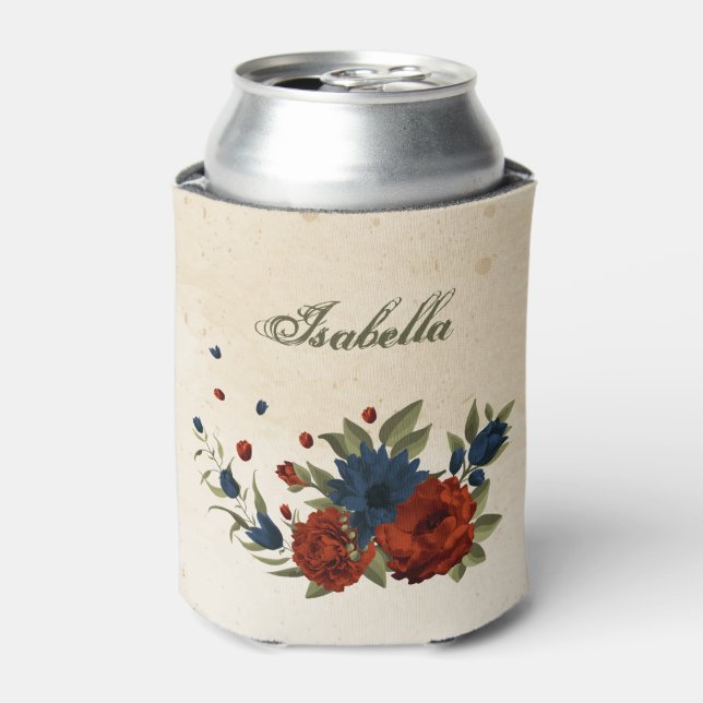 Porta-lata matrimônio laranja queimado e flores de marinho (Can Front)