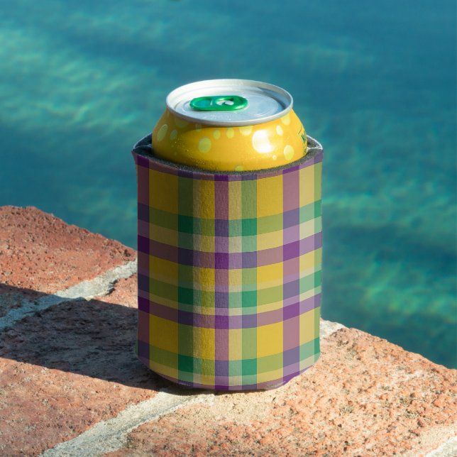 Porta-lata Medalha colorida Mardi Gras Gingham (Piscina in situ)