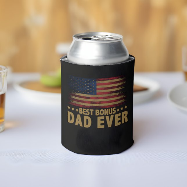 Porta-lata Melhor Pai De Bônus Para Stepdad American Flag (Criador carregado)