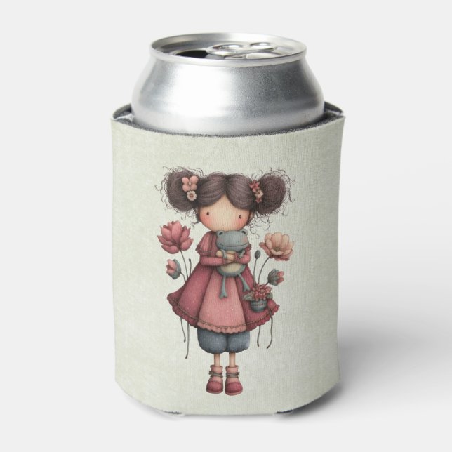 Porta-lata Menina com Boneca de Sapo Fofo e Caprichoso (Can Front)