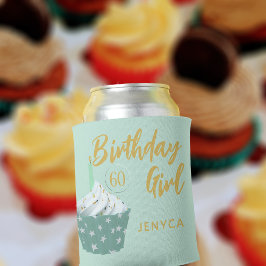 Porta-lata Menina de aniversário 60 Cupcake verde