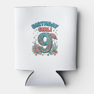 Porta-lata Menina de Aniversário 9 Tartaruga Marinha Vetor De