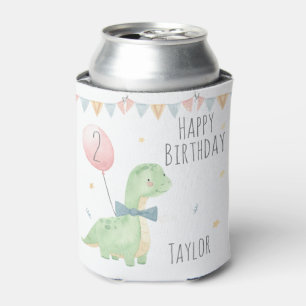 Porta-lata Menino de Aniversário Dinossauro Aquarela Fofa Per