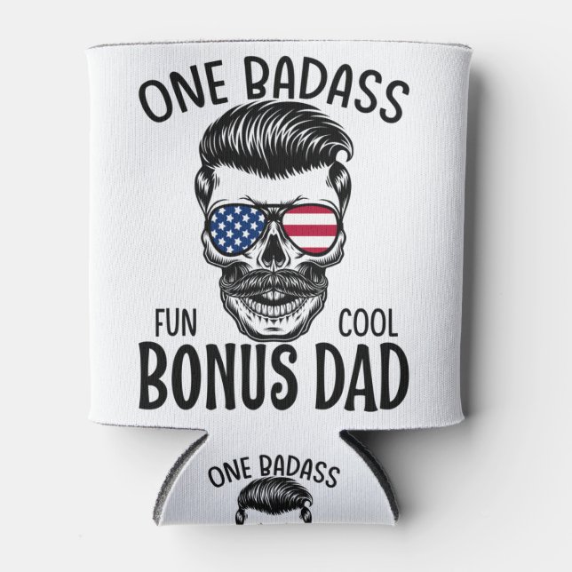 Porta-lata Mens One Badass Bonus Step Pai Engraçado Presente  (Frente)