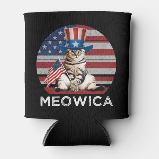 Porta-lata Meowica 4º De Julho Gato Americano Patriótico (Frente)