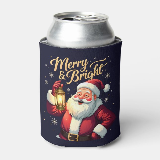 Porta-lata Merry Bright Santa Holding Lantern Illustration (Can Front)