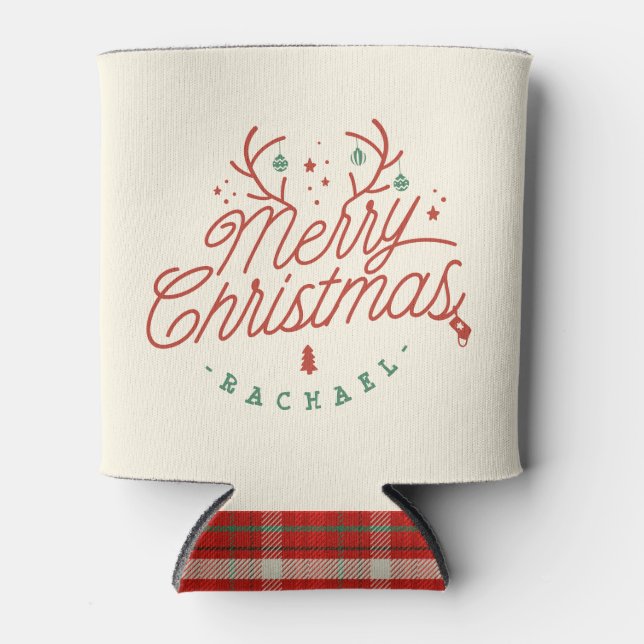 Porta-lata Merry Christmas Check Xadrez Personalised Reindeer (Frente)