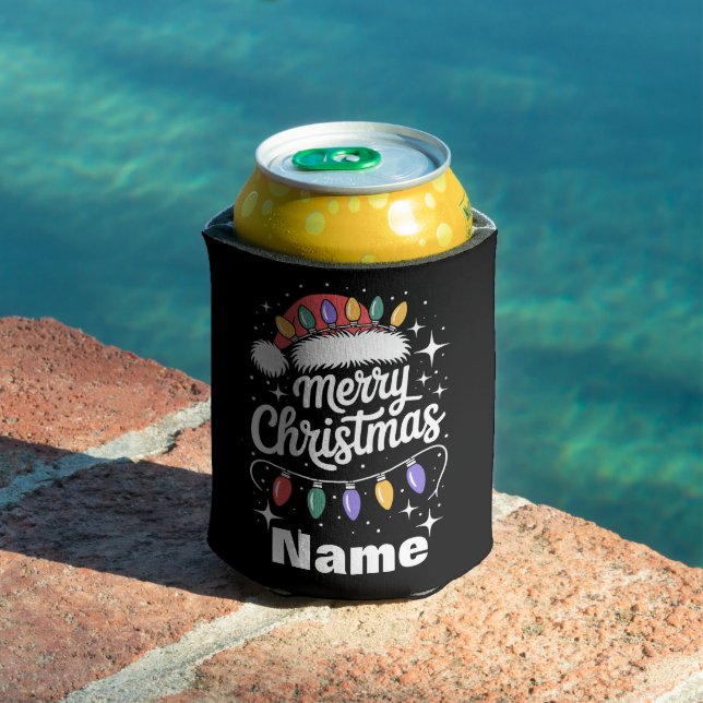 Porta-lata Merry Christmas Lights Santa Hat Personalized Gift (Piscina in situ)