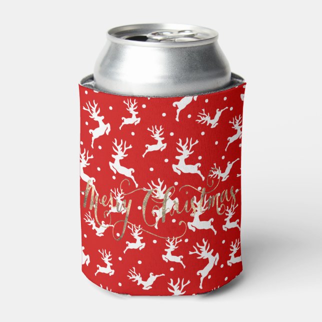 Porta-lata Merry Christmas Reindeers Red (Can Front)