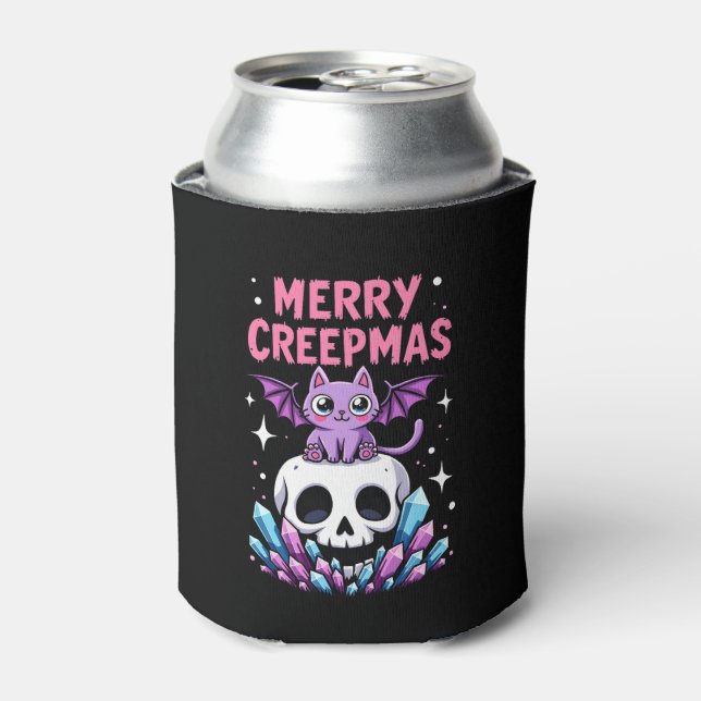 Porta-lata Merry Creepmas Cat Pastel Goth Christmas Skull T-S (Can Front)